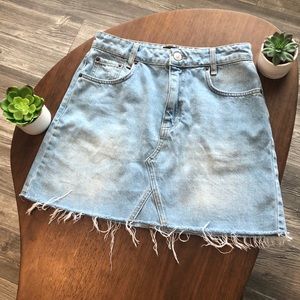 BDG light wash ripped denim skirt